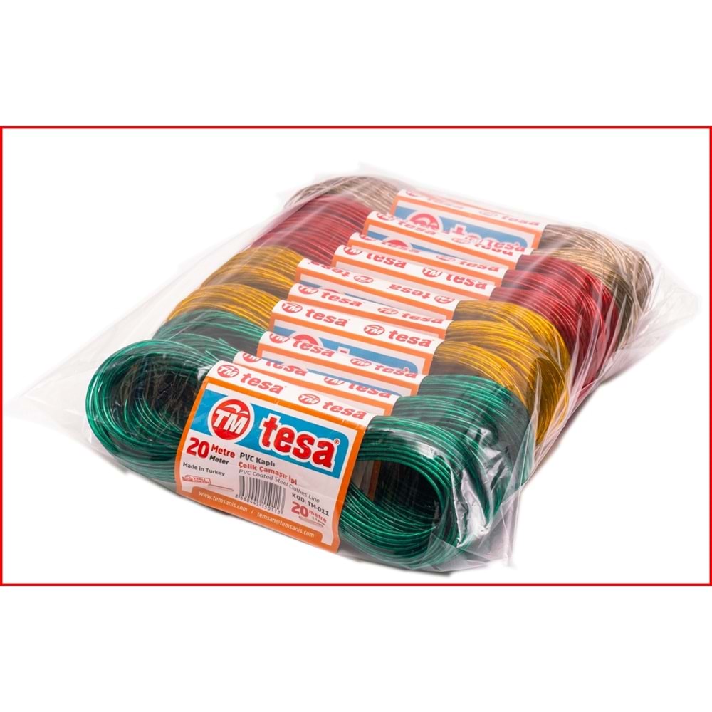 TEMSAN TM-011 20 MT PVC KAPLI ÇELİK ÇAMAŞIR İPİ (12 Lİ) *10*