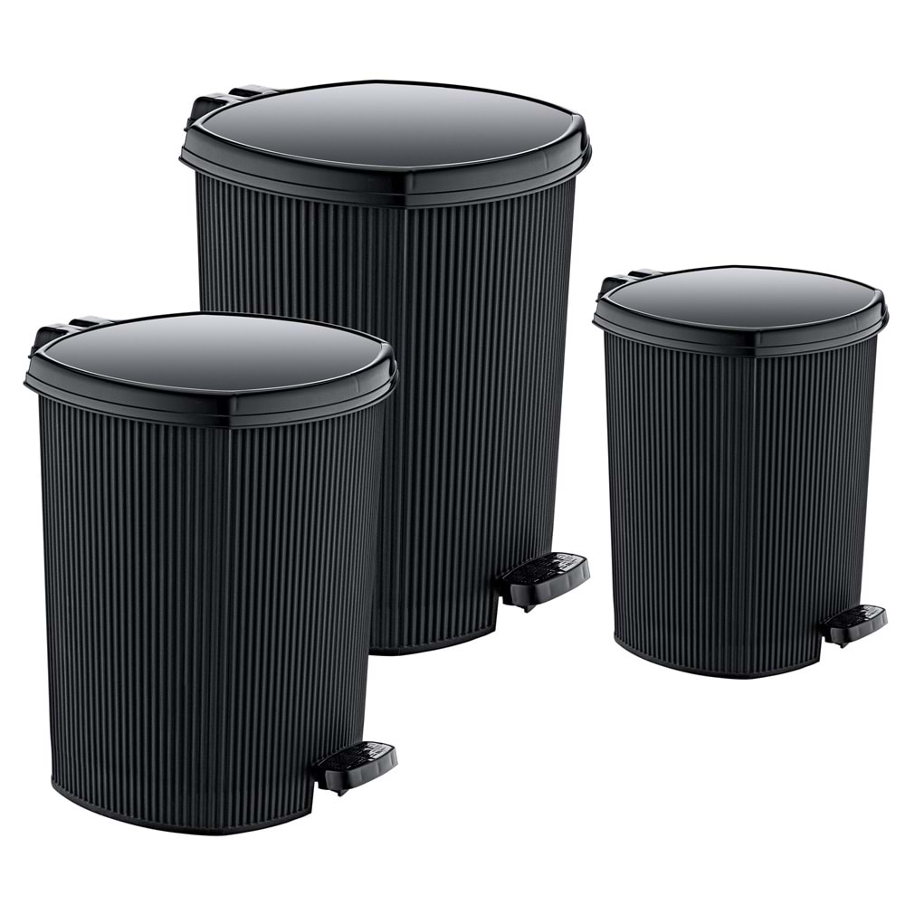 ÖZER CZ005 ÇİZGİLİ PEDALLI 3 LÜ ÇÖP KOVASI *1*