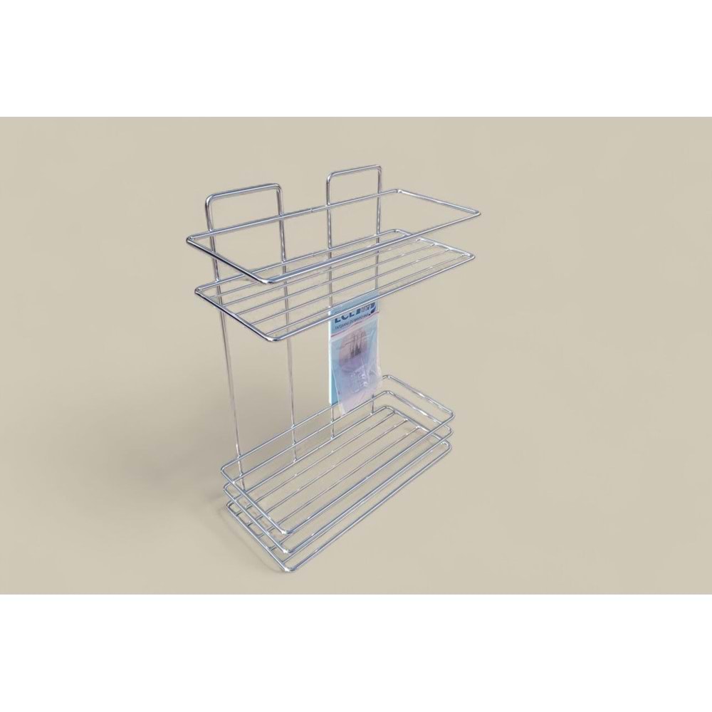 ECE METAL 50983 KROM KAPLAMA YAPIŞKANLI 2 Lİ BANYO RAFI *8*