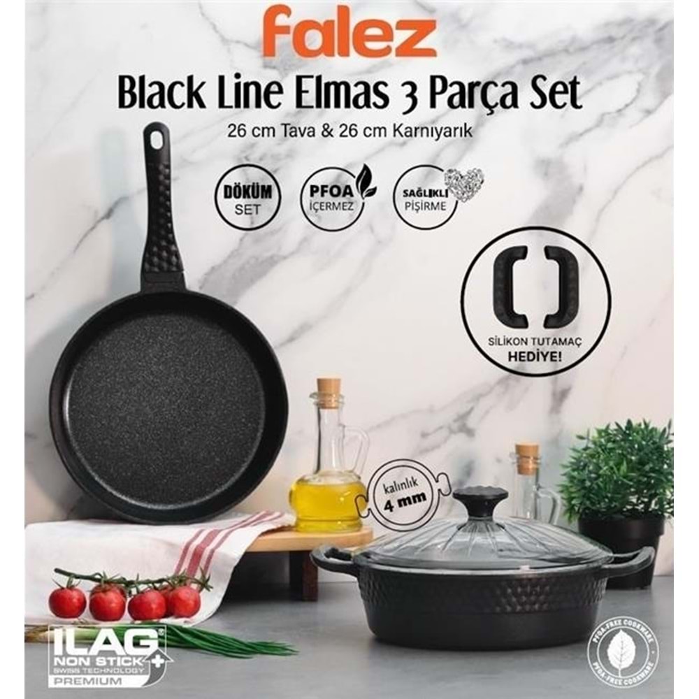FALEZ BLN 3077 BLACK LINE ELMAS 3 PARÇA DÖKÜM SET