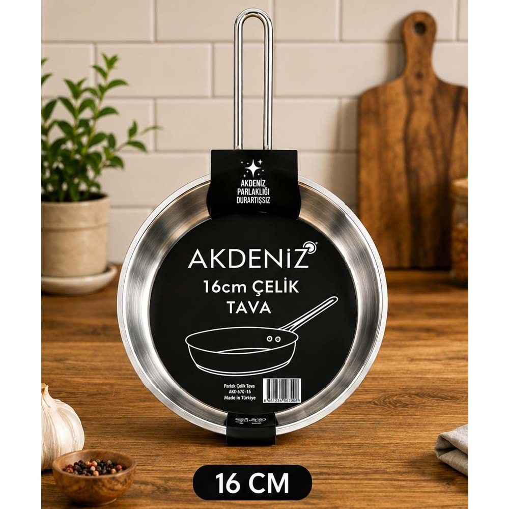 AKDENİZ AKD670 16 CM ELİT METAL KULP ÇELİK TAVA *8*