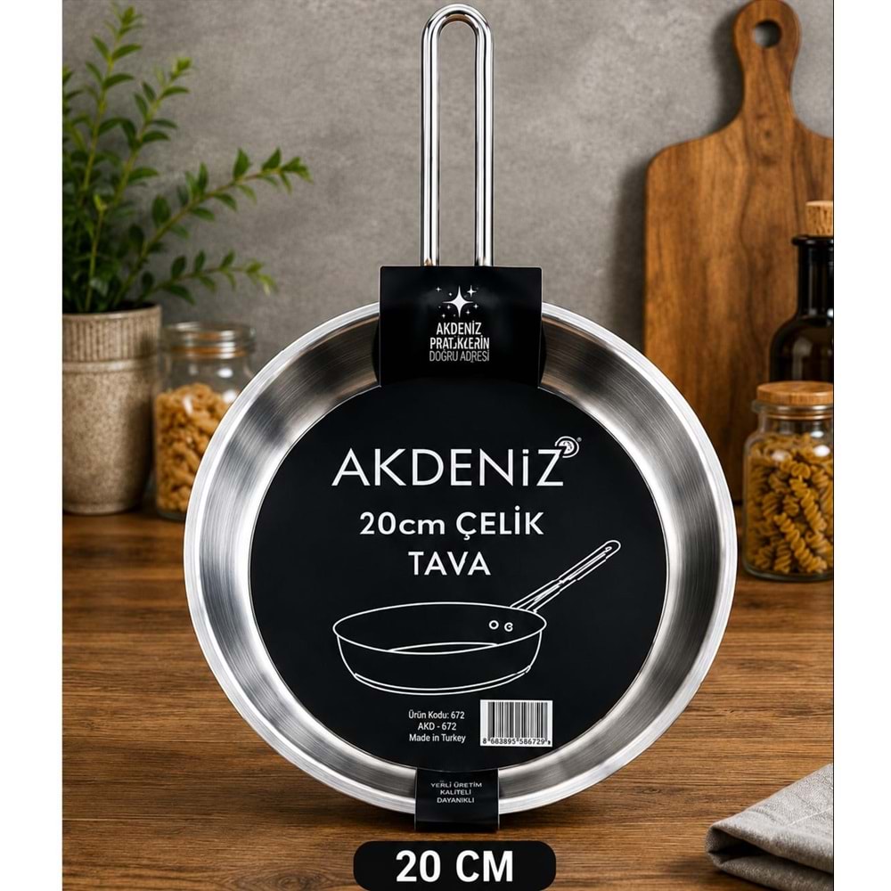 AKDENİZ AKD672 20 CM ELİT METAL KULP ÇELİK TAVA *8*