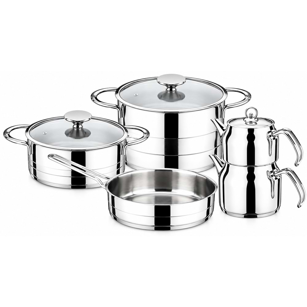 AKDENİZ AKD447 PLATİNYUM 9 PRÇ METAL KULP ÇELİK TEN.SET *1*