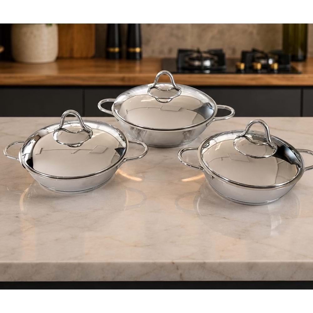 AKDENİZ AKD323 6 PARÇA ÇELİK OMLET SET METAL KAPAK *6*
