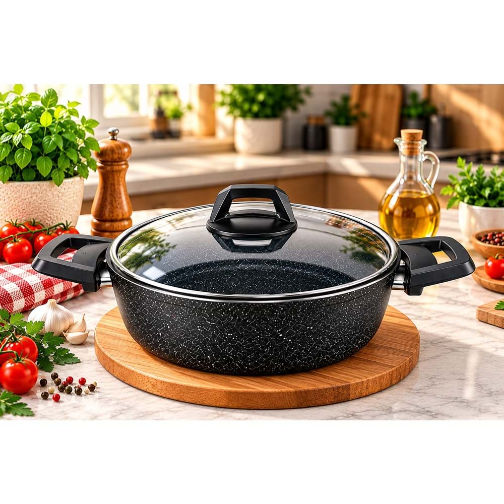 EMEL MUTFAK 30 CM TETRA BASIK TENCERE (SİYAH) *6*