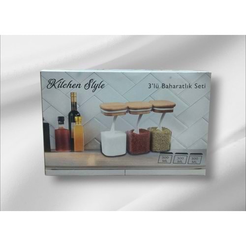 KİTCHEN STYLE 3 LÜ BAMBU KAPAK BAHARATLIK SETİ *42*