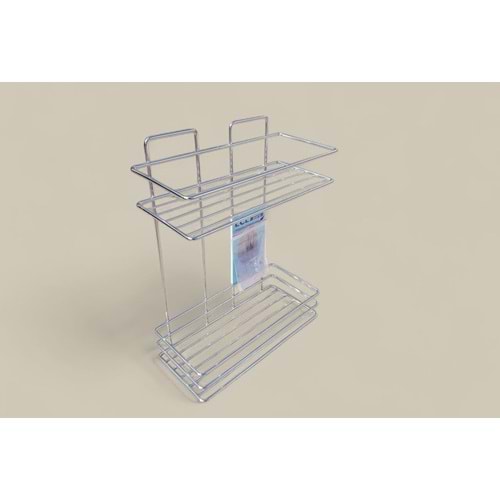 ECE METAL 50983 KROM KAPLAMA YAPIŞKANLI 2 Lİ BANYO RAFI *8*