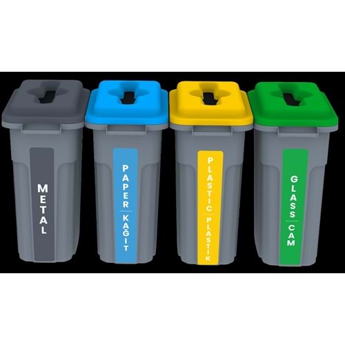 ÜÇTEM UTP401 GERİ DÖNÜŞÜM KOVASI DÜZ KAPAKLI 4'LÜ SET 70 LT