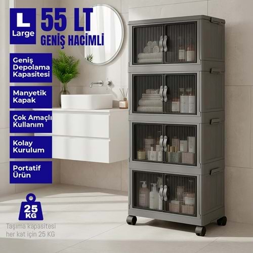 ŞENOLLAR LN3006-07 FOLD&GO 4 KATLI DOLAP 55 LT ANTRASİT *6*
