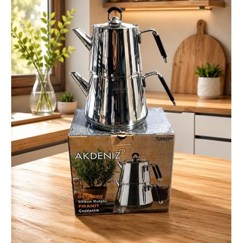 AKDENİZ AKD637 PİRAMİT ORTA SİLİKON KULP ÇAYDANLIK*8