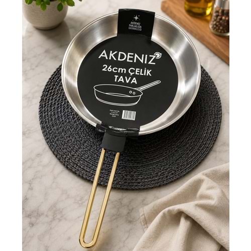 AKDENİZ AKD669 26 CM ELİT ALTIN KULP ÇELİK TAVA *8*