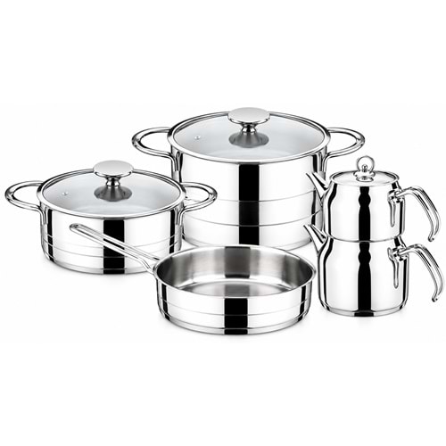 AKDENİZ AKD447 PLATİNYUM 9 PRÇ METAL KULP ÇELİK TEN.SET *1*