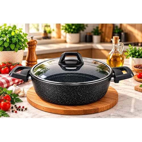 EMEL MUTFAK 26 CM TETRA BASIK TENCERE (SİYAH) *6*