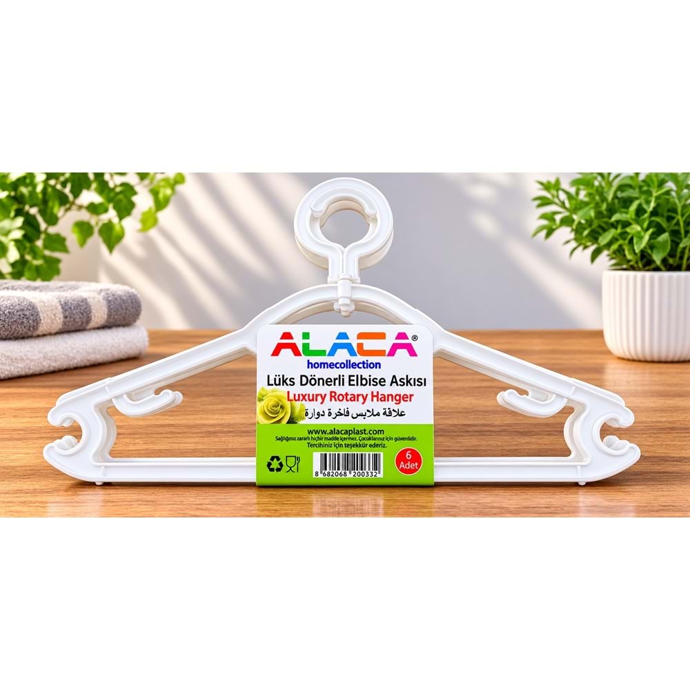 ALACA ST036 LÜX DÖNER BAŞLIKLI ELBİSE ASKISI 6 LI *20*